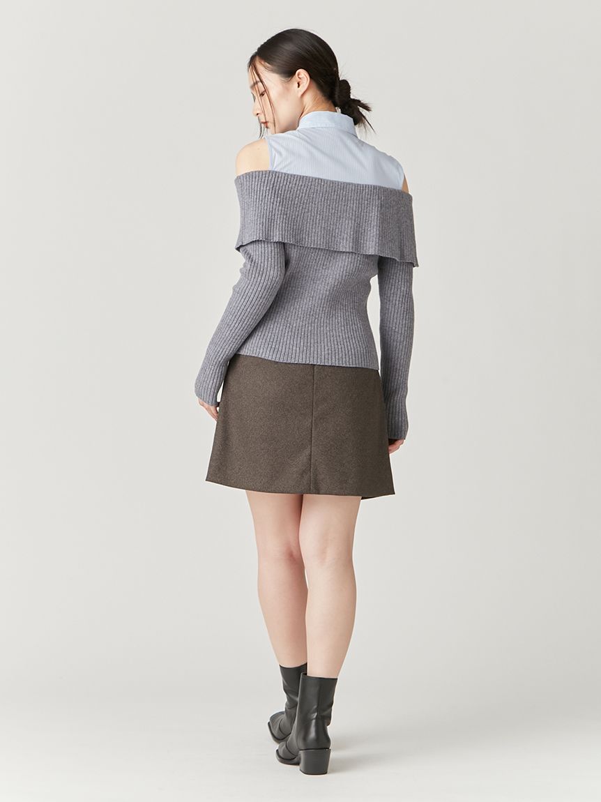 お待たせ! 新作！【pierre cardin】シャツコンビオフショルプルオーバー トップス